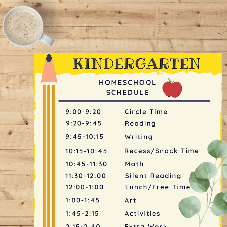 Kindergarten Homeschool Schedule Printable Full Day Kindergarten Homeschool Schedule Homeschool Print image 1