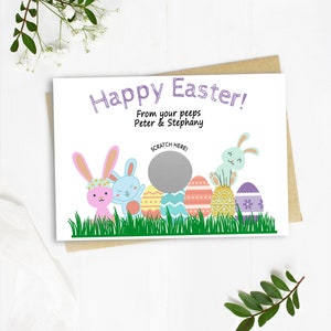 Anuncio de embarazo de Pascua Tarjetas de rasca y gana- Tarjeta de anuncio de bebé con conejo de Pascua