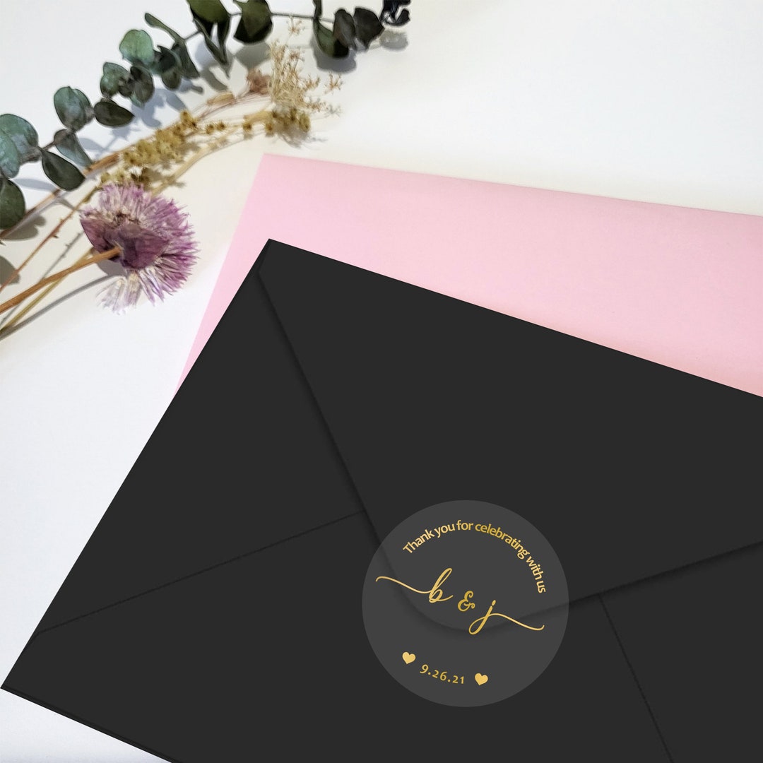 Custom Clear Gold Foil Wedding Address Labels, Personalized Return
