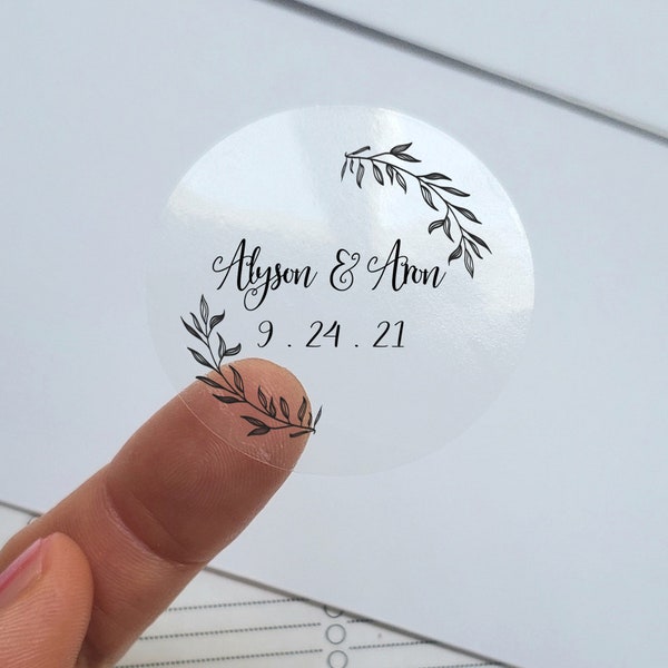 Wedding favours initial stickers Custom Clear envelope circle labels personalized address, wedding favors thank you label BULK