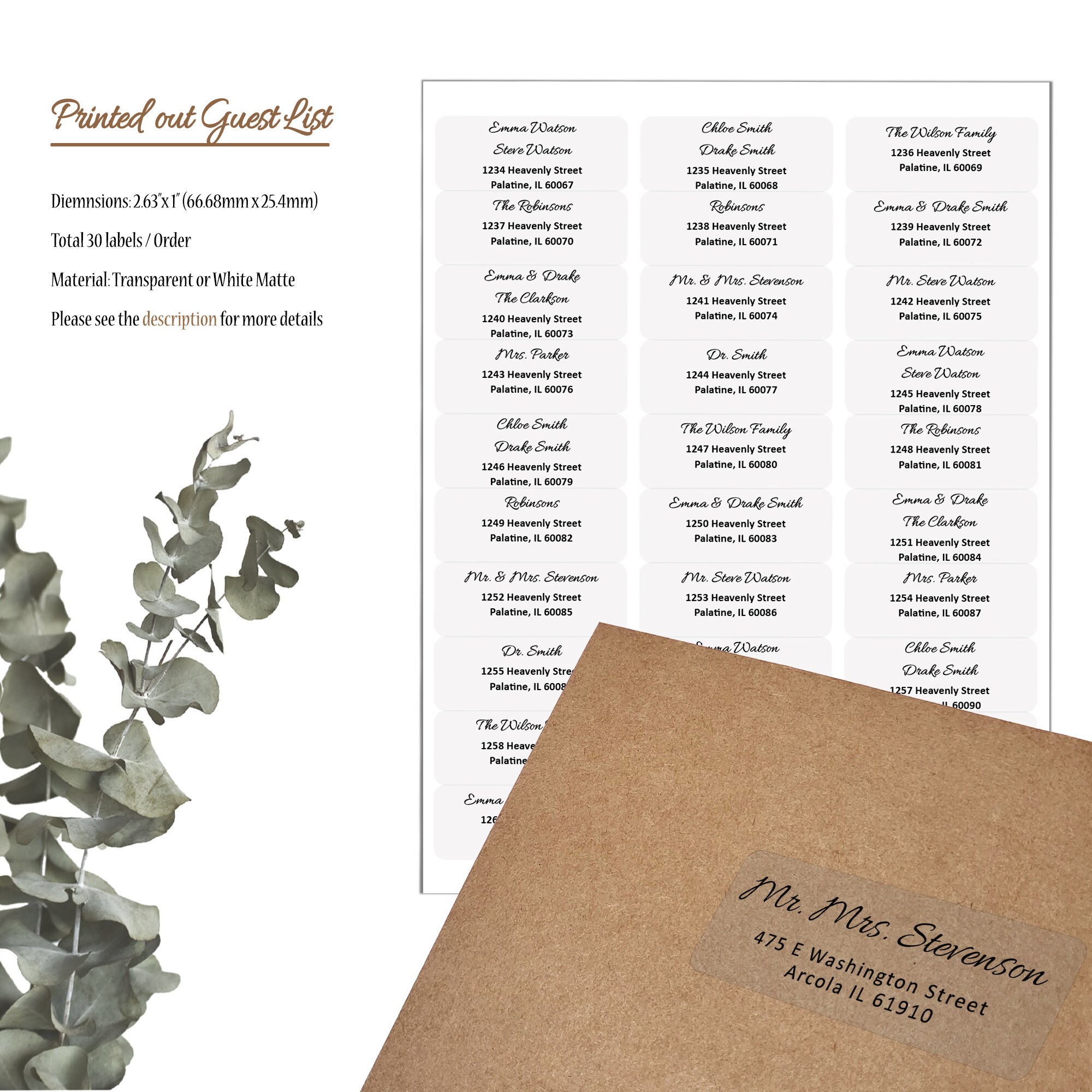 Clear Wedding Guest Address Labels, Individually Personalized Mailing ...