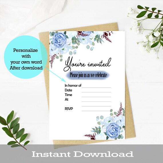 Printable Invitation Cards MIS0095D Invitation Template Download Instant Digital Download All Occasion Party Invitations