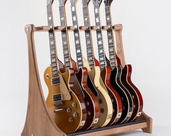 Bergfels Bergstand - 6 Guitar Stand - Wild Oak and Leather! Solid Wood Guitar Furniture