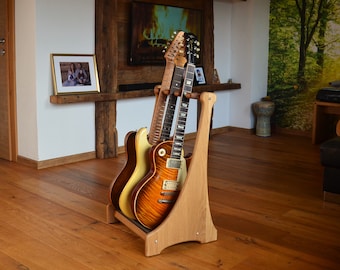 BERGFELS Bergstand 3 Guitars Stand, Build of Solid Wood and Fine Italian Leather. NEW VERSION!