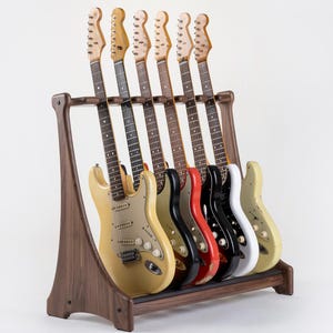 BERGFELS Bergstand 6 Guitars- A Masterpiece in Black Walnut- Italian Leather Support Surfaces!