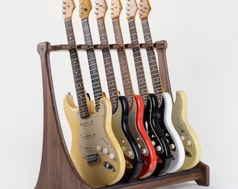 BERGFELS Bergstand 6 Guitars- A Masterpiece in Black Walnut- Italian Leather Support Surfaces!