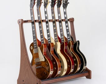 BERGFELS - 6 Guitar Stand Rack - Holder - Mahogany - Italian Leather - Solid Wood - Guitar Stand Floor