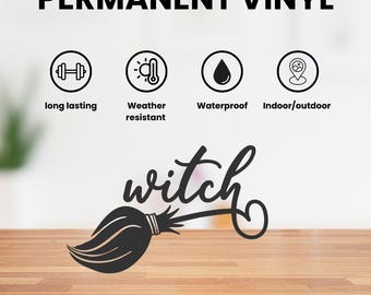 Witch & Broom Vinyl Decal – Halloween Decor, Magic Lover Gift