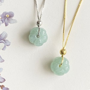 9mm Genuine Burmese Jadeite Floral Pendant, Untreated Natural Burma Jade Flower Necklace, Grade A Real Bluish Green Jade, Adjustable[JP1241]