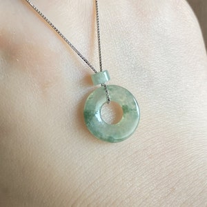 15.4mm Genuine Burmese Jadeite Donut Ring Pendant, Untreated Natural Burma Jade Concentric Necklace, Grade A Icy Green, Adjustable [JP1096]