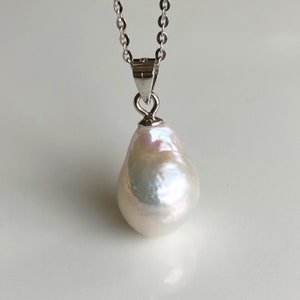 9-10 x 11-15mm Baroque Pearl Pendant, Genuine Natural Freshwater Pearl Necklace, Fireball Pearl, Rainbow Luster, Metallic luster, Pearl Gift