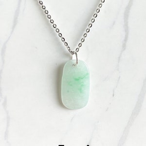 Simple Genuine Burmese Jadeite Pendant, Untreated Natural Burma Jade Necklace, Grade A Real Jade, Double sided, Moss On Snow, Unisex[JP1068]