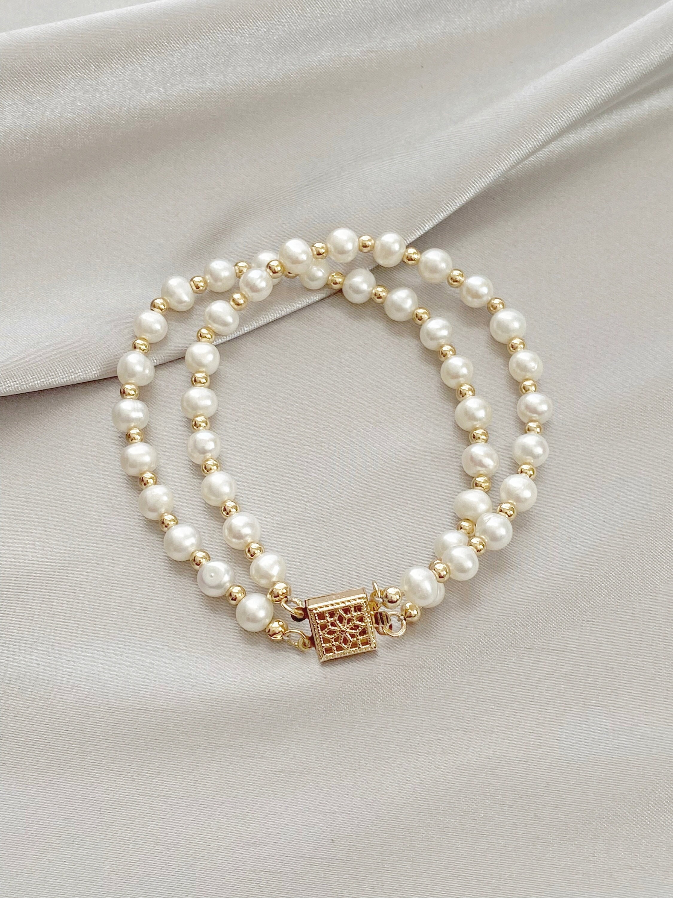 Double Strand Pearl Bracelet Genuine Natural Freshwater Pearl Bracelet Real Pearl Two Strand Beaded Bracelet Bridal Bracelet Wedding 3