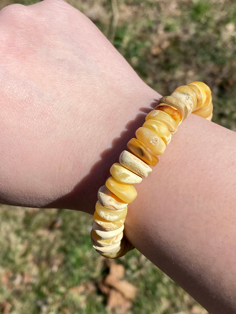 Unisex 86 Pain Relief Large Rare Natural Raw WhiteYellow Amber Beaded Bracelet 11.7 mm Genuine Baltic Amber Stretch Bracelet Healing