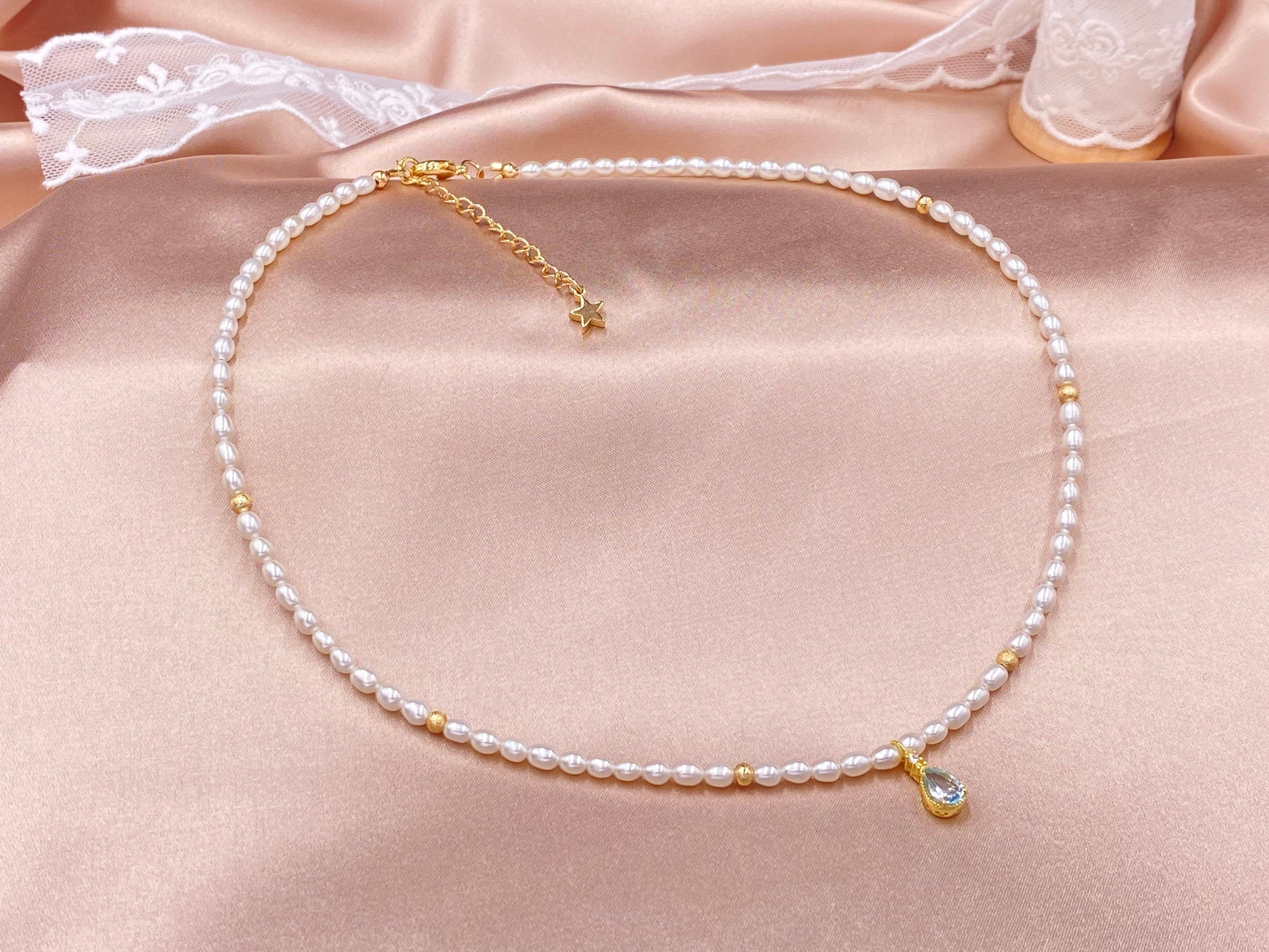 4mm Tiny Adjustable Rice Pearl Necklace Dainty Genuine Real - Etsy