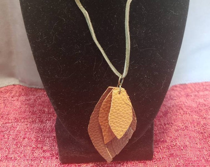 Leather leaf pendant necklace