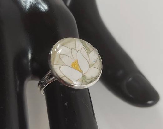 Japanese Lotus flower paper art in resin ring