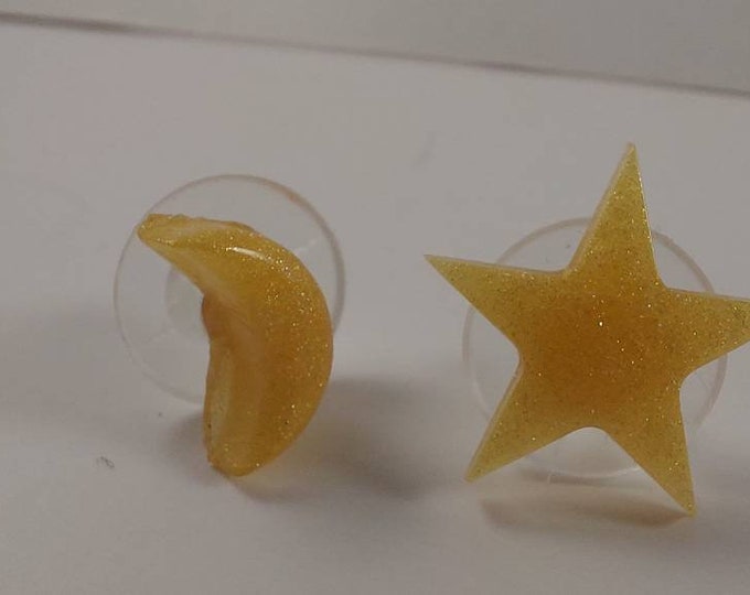 Golden shimmer moon and stars stud earrings