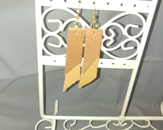 Two-tone leather dangle earrings with gold fishhooks