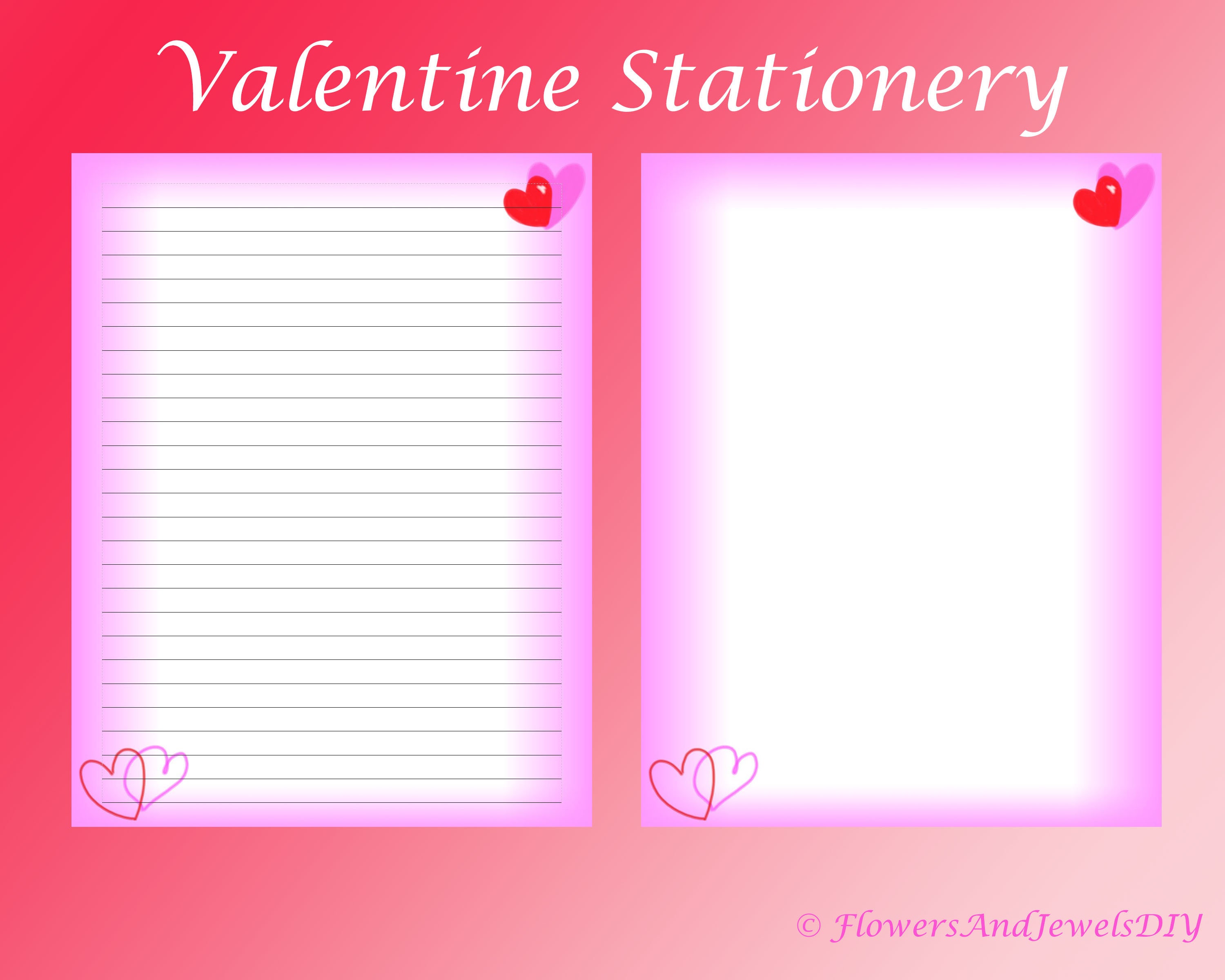 Printable Valentine Stationery Hearts Pink Red Romantic Etsy France