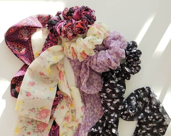 Coletero de gasa, cola larga, accesorio para el cabello con estampado floral