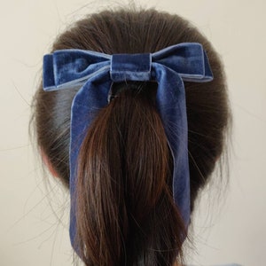 VELVET LONG BOW Double Bow Hair Clip Holiday BowMultiple Colour 1 inch Velvet RibbonGirl's bow image 4