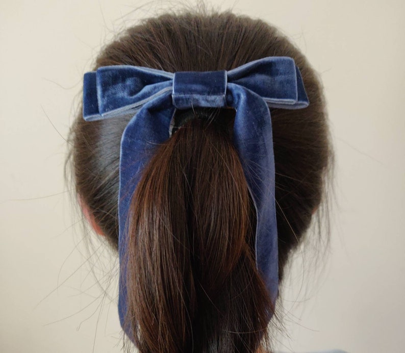 VELVET LONG BOW Double Bow Hair Clip Holiday BowMultiple Colour 1 inch Velvet RibbonGirl's bow image 4