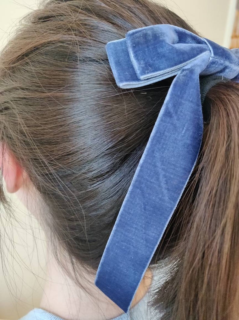 VELVET LONG BOW Double Bow Hair Clip Holiday BowMultiple Colour 1 inch Velvet RibbonGirl's bow image 10