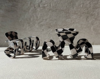Black and White Check Claw Clip | XL Acrylic Hair Accessory
