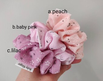 Spring Breeze Cotton Scrunchies/ Doble gasa floral estampado scrunchies