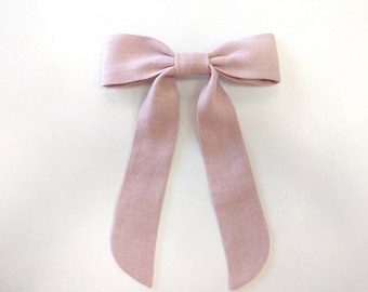 Linen Long Bow Barrette, French Hair Clip