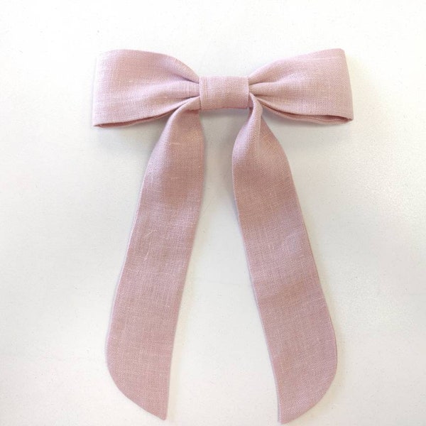 Linen Long Bow Barret, Women's Hair Bow,French Barret Hair Clip, Women's Hair Accessory