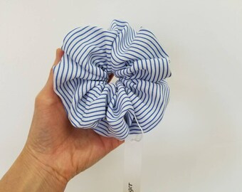 Coletero con lazo de lino a rayas azules, accesorio para el cabello de verano