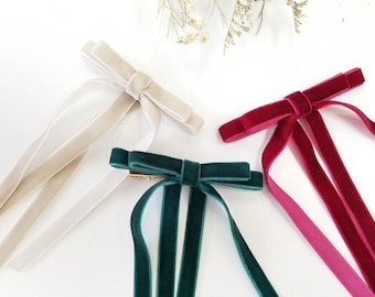 Pinza para el cabello con lazo de terciopelo / Cinta larga, Pinza dorada