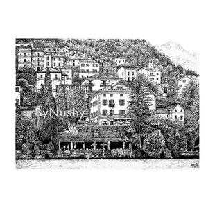 Relais Villa Vittoria Lake Como Illustration | Digital Download Artwork | Hand Drawn Illustration