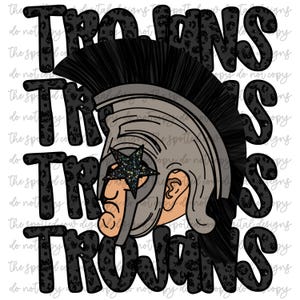 Preppy Black Leopard Star-Eyed Trojans Mascot PNG