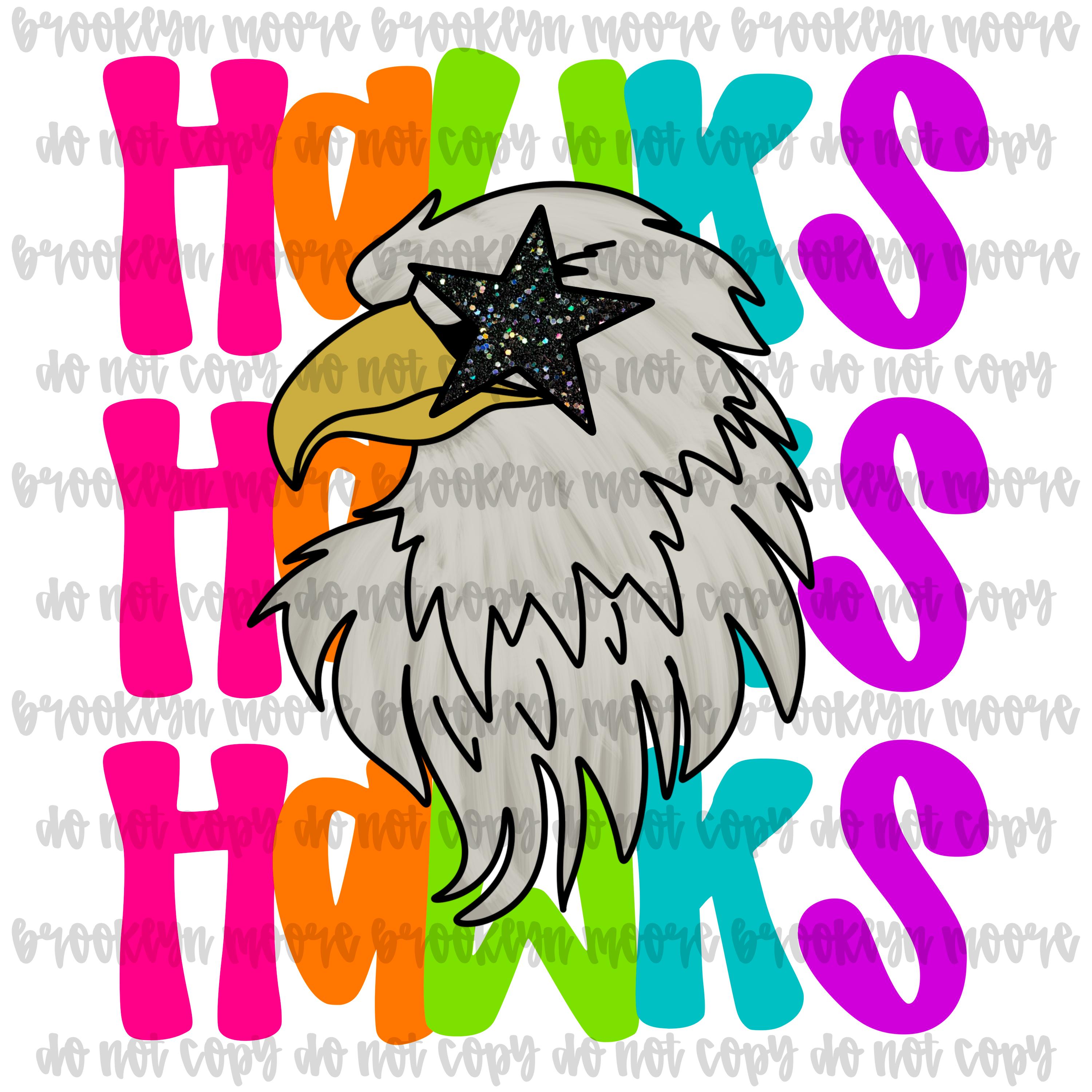 Preppy Neon Star-Eyed Hawks Mascot PNG