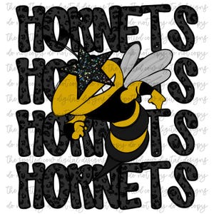 Preppy Black Leopard Star-Eyed Hornets Mascot PNG