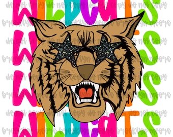 Preppy Neon Star-Eyed Wildcats Mascot PNG