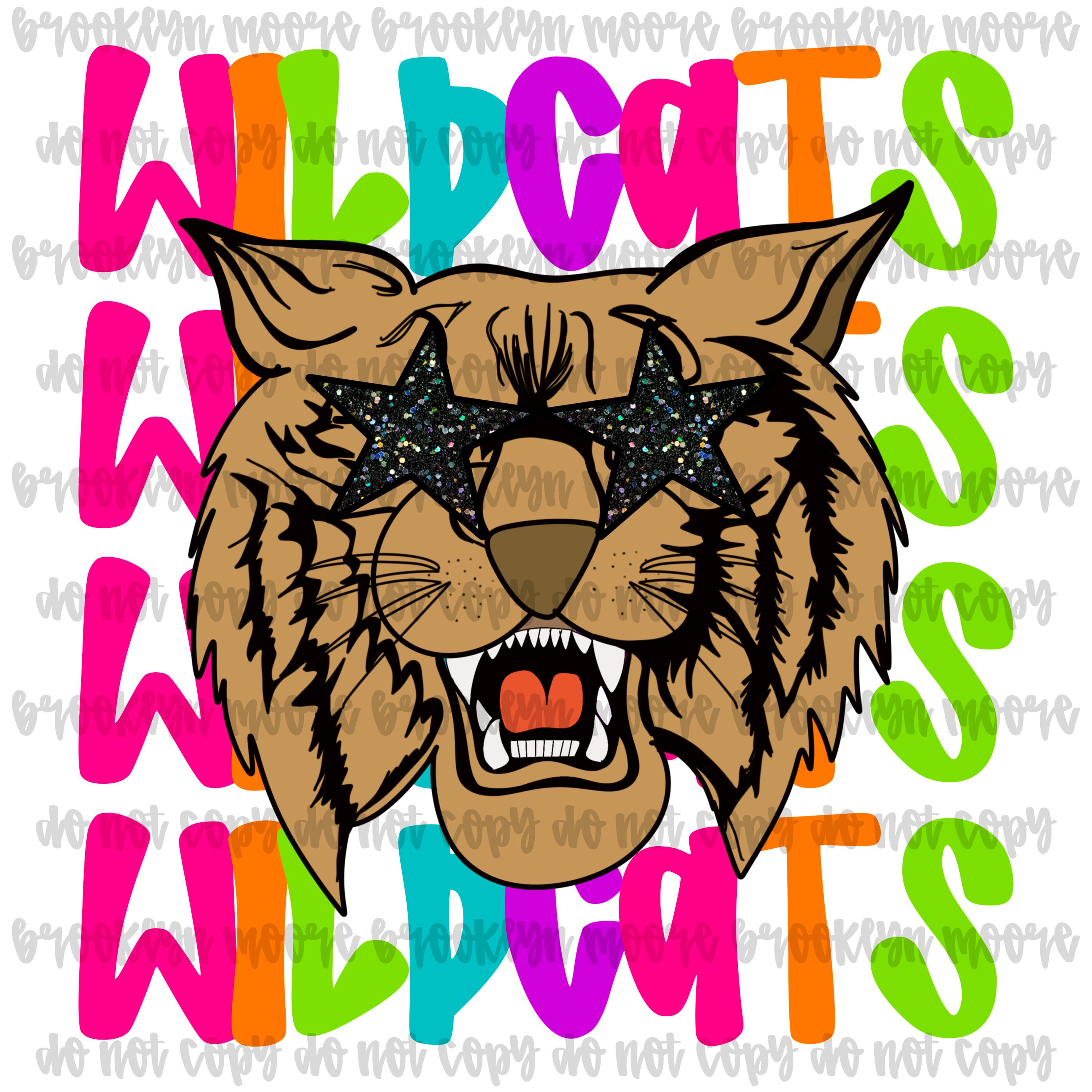 Preppy Neon Star-Eyed Wildcats Mascot PNG