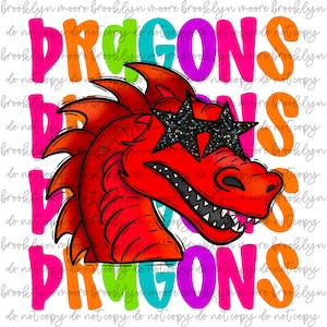 Preppy Neon Star-Eyed Dragons Mascot PNG