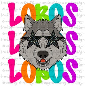 Preppy Neon Star-Eyed Lobos Mascot PNG