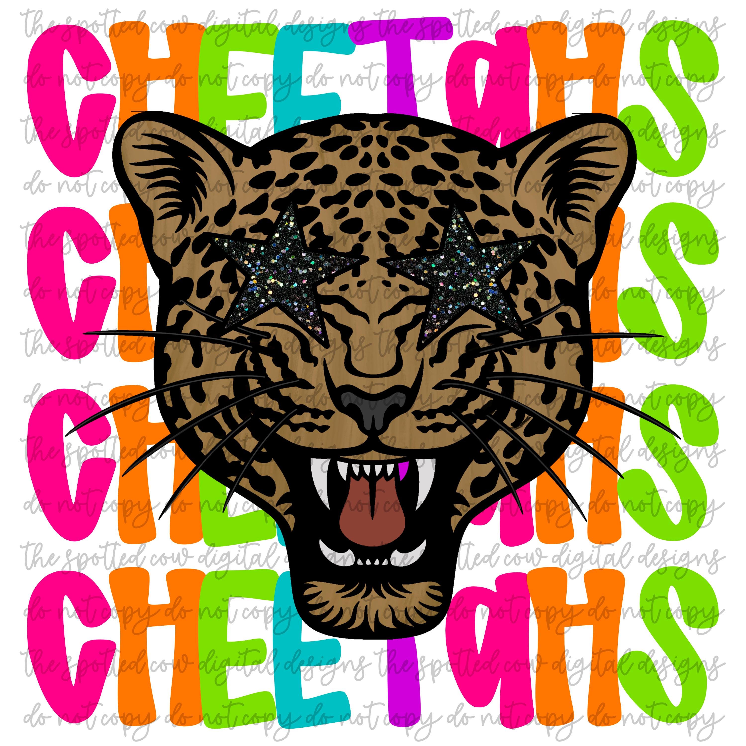 Preppy Neon Star-Eyed Cheetahs Mascot PNG