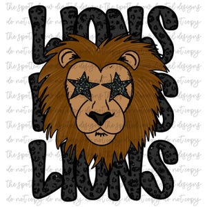 Preppy Black Leopard Star-Eyed Lions Mascot PNG
