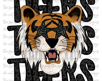 Preppy Black Leopard Star-Eyed Tigers Mascot PNG