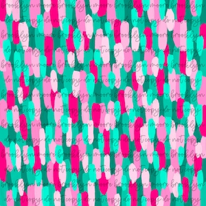 May include: Abstract seamless pattern with vertical brushstrokes in pink, turquoise, and red on a teal background. The text "brooklyn moore" is repeated throughout the pattern.
