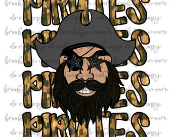 Preppy Camoflauge Star-Eyed Pirates Mascot PNG