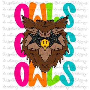 Preppy Neon Star-Eyed Owls Mascot PNG