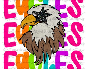Preppy Neon Star-Eyed Eagles Mascot PNG