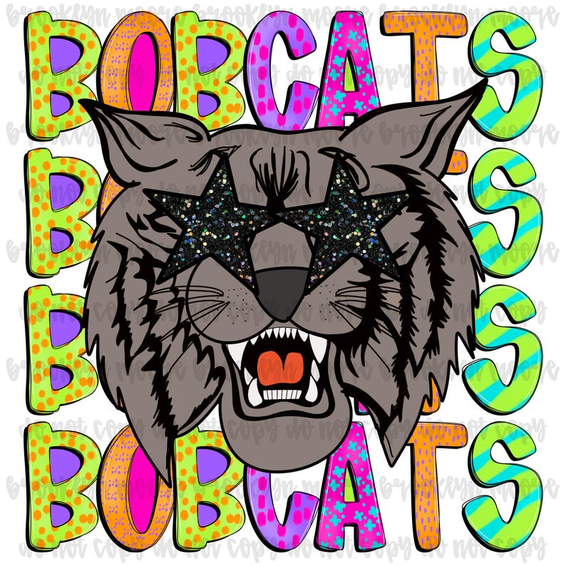 Funky Star-eyed Neon Bobcats Mascot Png - Etsy